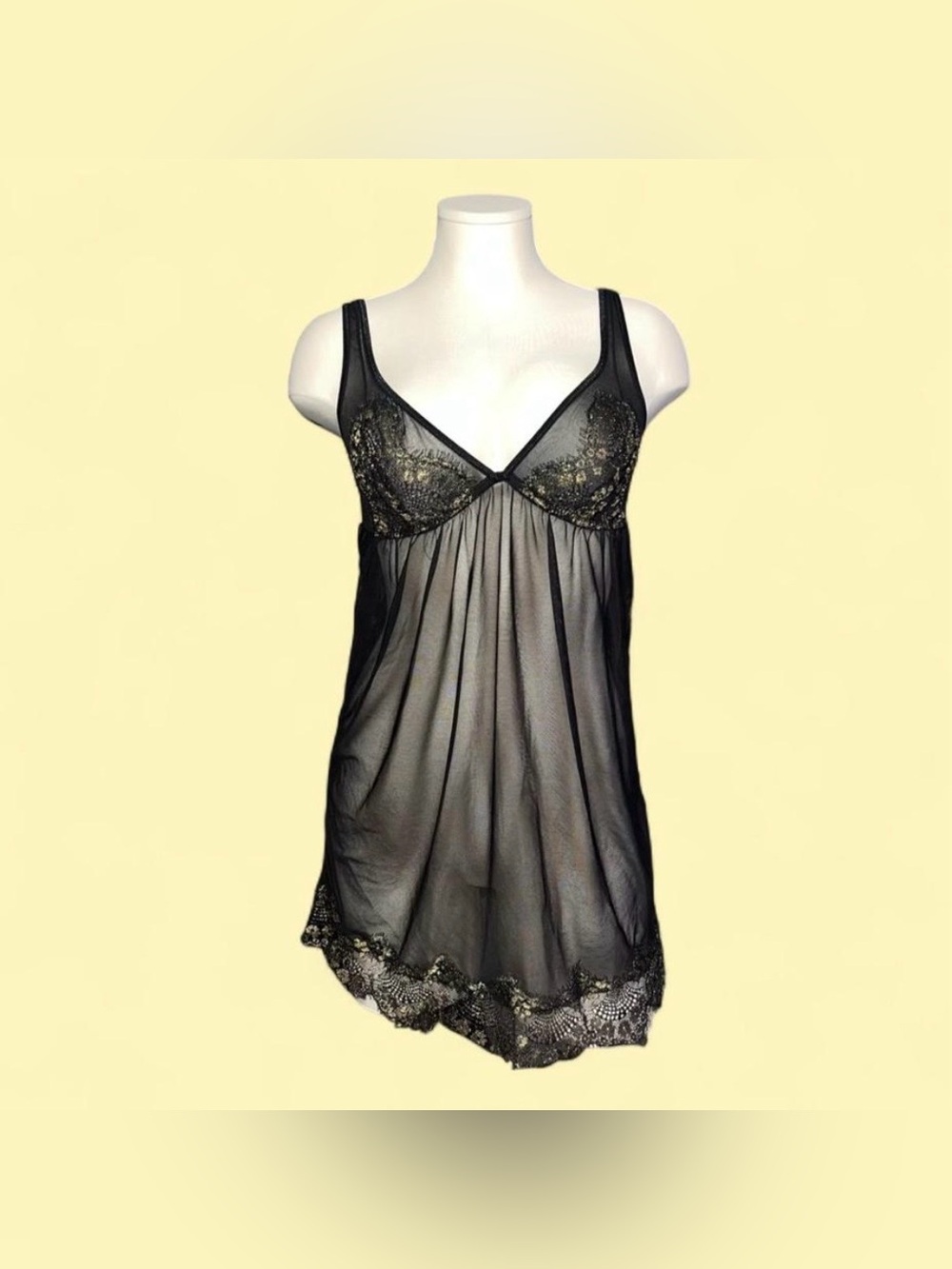 Source Unknown Black Sheer Lace Chemise